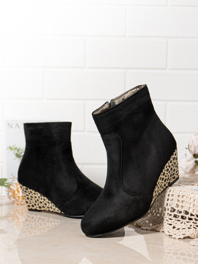 
	Plus Size Women Polka Dot Wedges Pointed Toe Zipper Short Boots