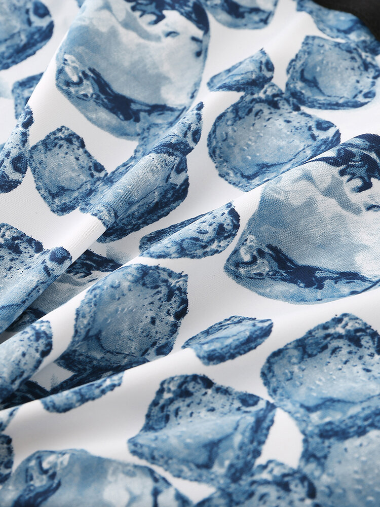 
	Men Nylon Ice Silk Bule Print Patchwork Boxer Briefs Letter Waistband Breathable Pouch Underwear