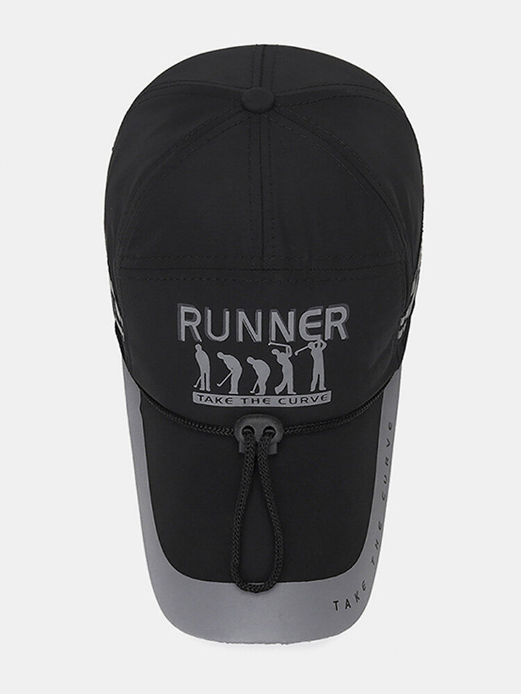 
	Unisex Cotton Quick-drying Letter Print With Night Reflective Strip Windproof Rope Outdoor Sunshade Baseball Cap