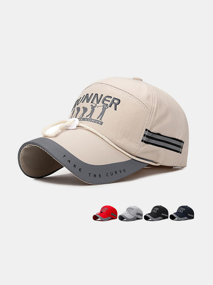 
	Unisex Cotton Quick-drying Letter Print With Night Reflective Strip Windproof Rope Outdoor Sunshade Baseball Cap