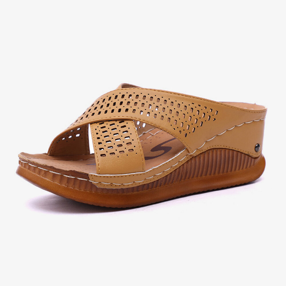 
	Women Peep Toe Hollow Out Summer Beach Wedges Sandals