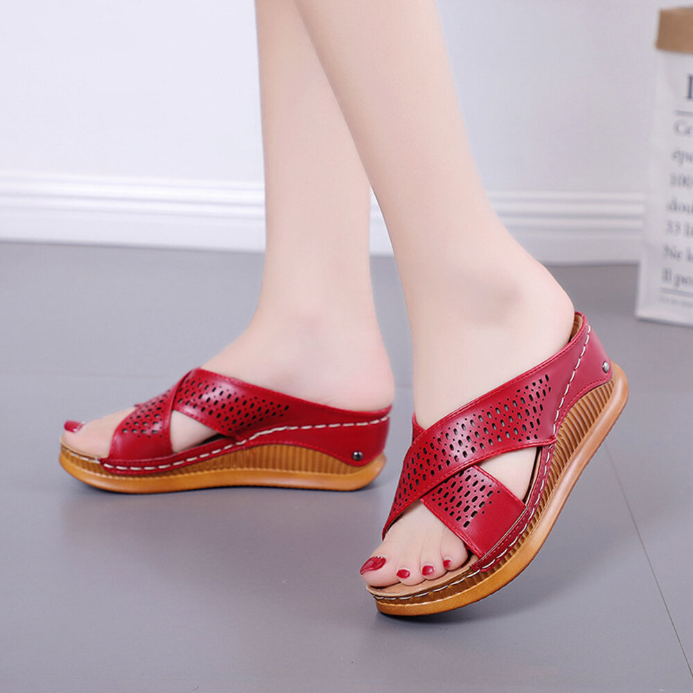 
	Women Peep Toe Hollow Out Summer Beach Wedges Sandals