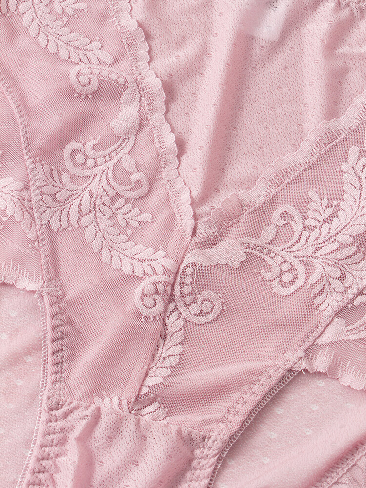 
	Plus Size Women Lace Jacquard Sheer Breathable Thin High Waist Panties