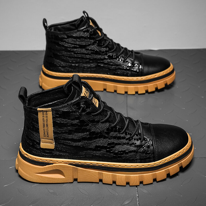 
	Men Stitching Alligator Veins Pure Color Wearable Casual Ankle Boots