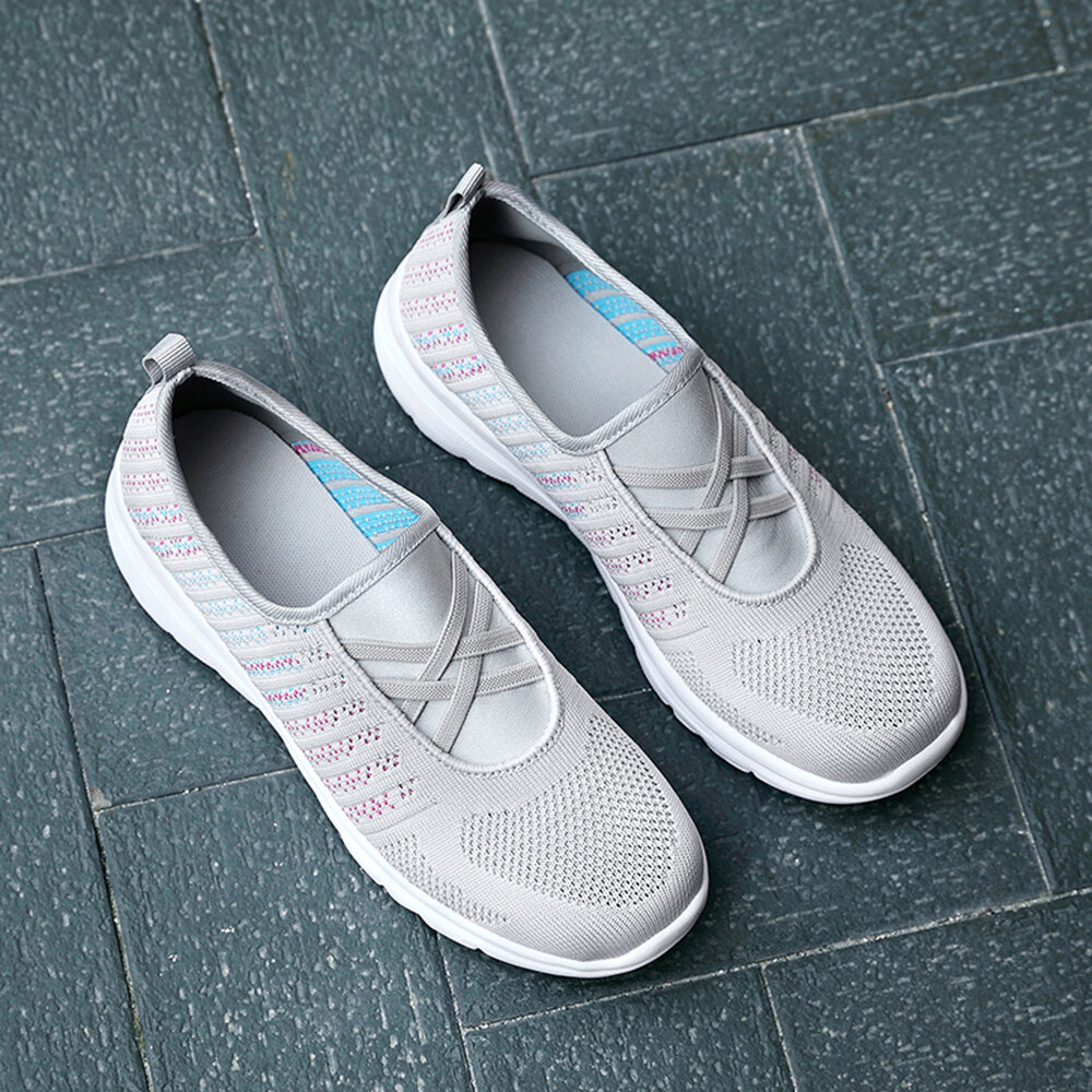 
	Women Breathable Knitted Comfy Slip On Casual Walking Sneakers