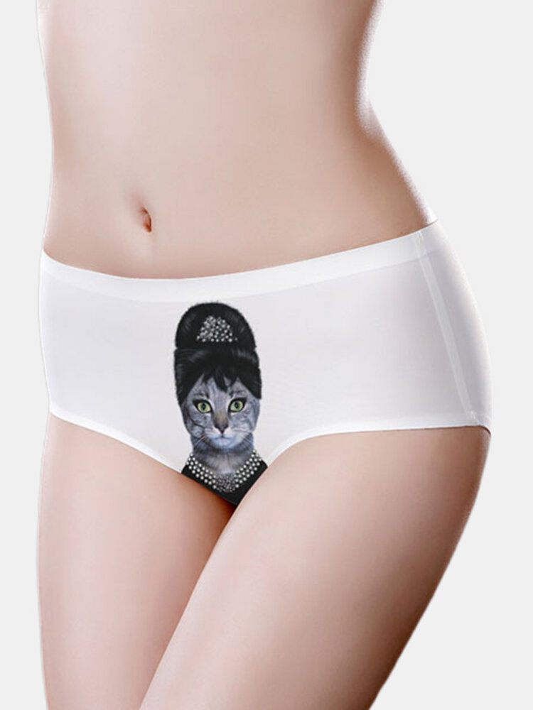 
	Cat Printed Seamless Mid Waisted Cotton Lining Soft Panties