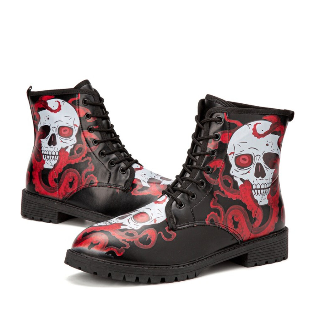 
	Men Halloween Skull Printing Funny Stylish Short-calf Boots
