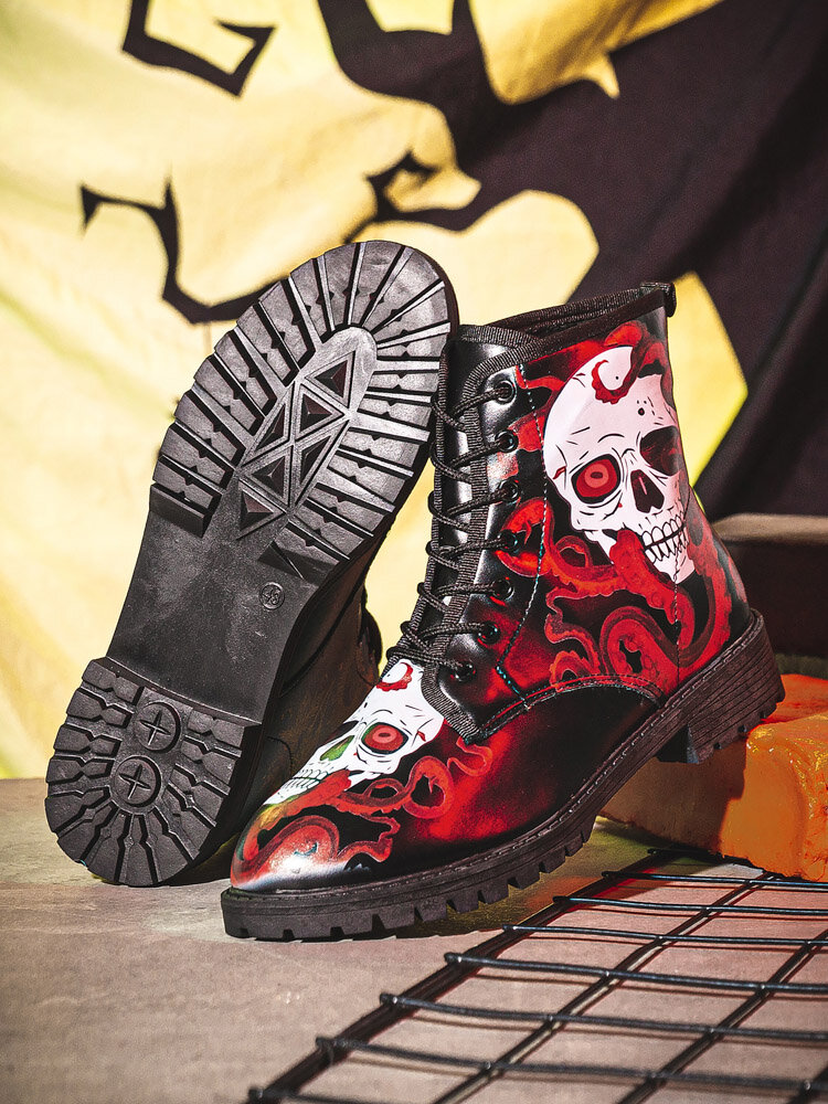 
	Men Halloween Skull Printing Funny Stylish Short-calf Boots