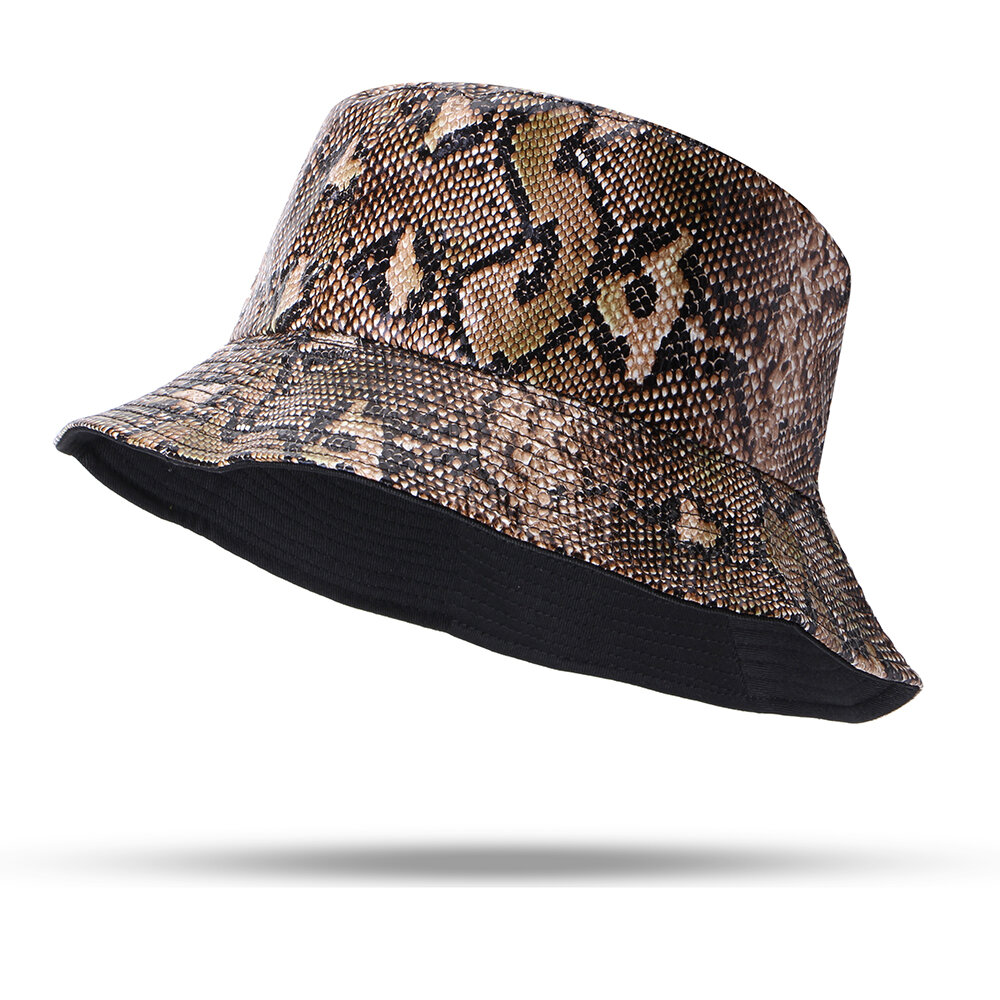 
	Unisex Snake Pattern Bucket Hat Double-sided Wearable Sun Shade Fisherman Hat