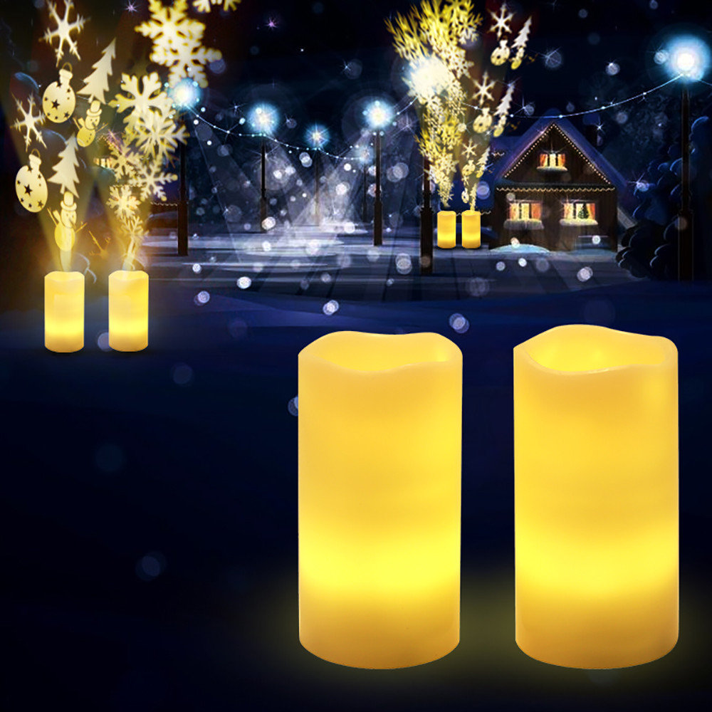 
	Battery Powered Christmas Snowflake LED Candle Light Flameless Projection Flickering Remote Control