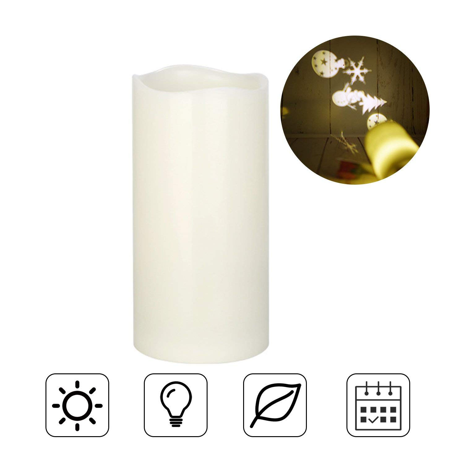 
	Battery Powered Christmas Snowflake LED Candle Light Flameless Projection Flickering Remote Control
