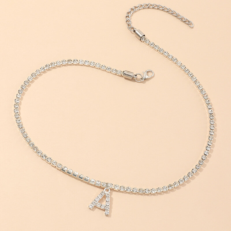
	Trendy Classic 26 English Alphabet Necklace Silver Alloy Diamond Mount Initial Alphabet Necklace Jewelry