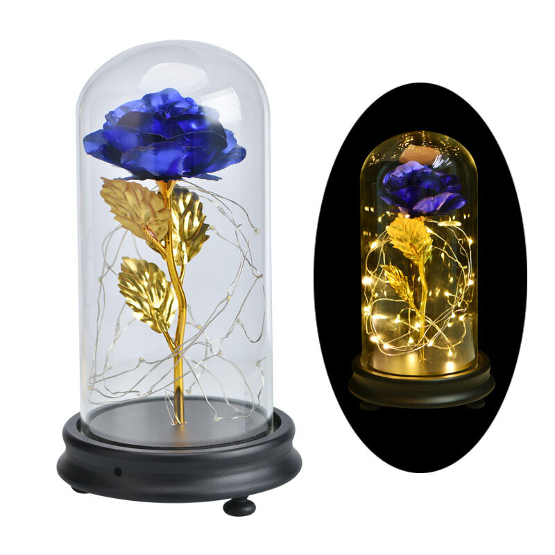 
	Gold Foil Decoration Flowers Red Golden Eternal Rose with LED Light in Glass Dome Gifts
