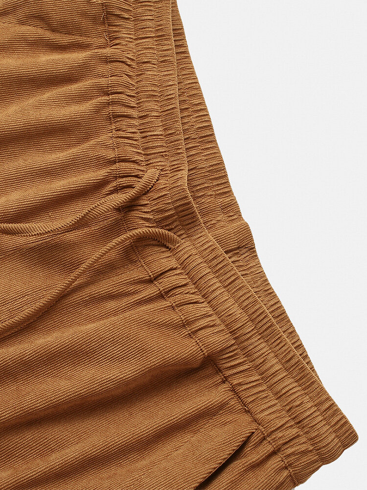 
	Mens Corduroy Solid Color Loose Fit Simple Elastic Cuff Drawstring Jogger Pants