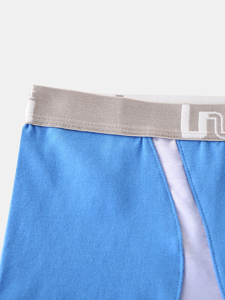 
	Mens Solid Color Patchwork Mesh Breathable Boxer Briefs Letter Waistband Underwear