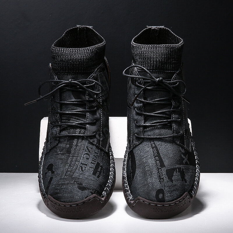 
	Men Handmade Stitching Warm Plush Lining Soft Sole Sock Ankle Boots