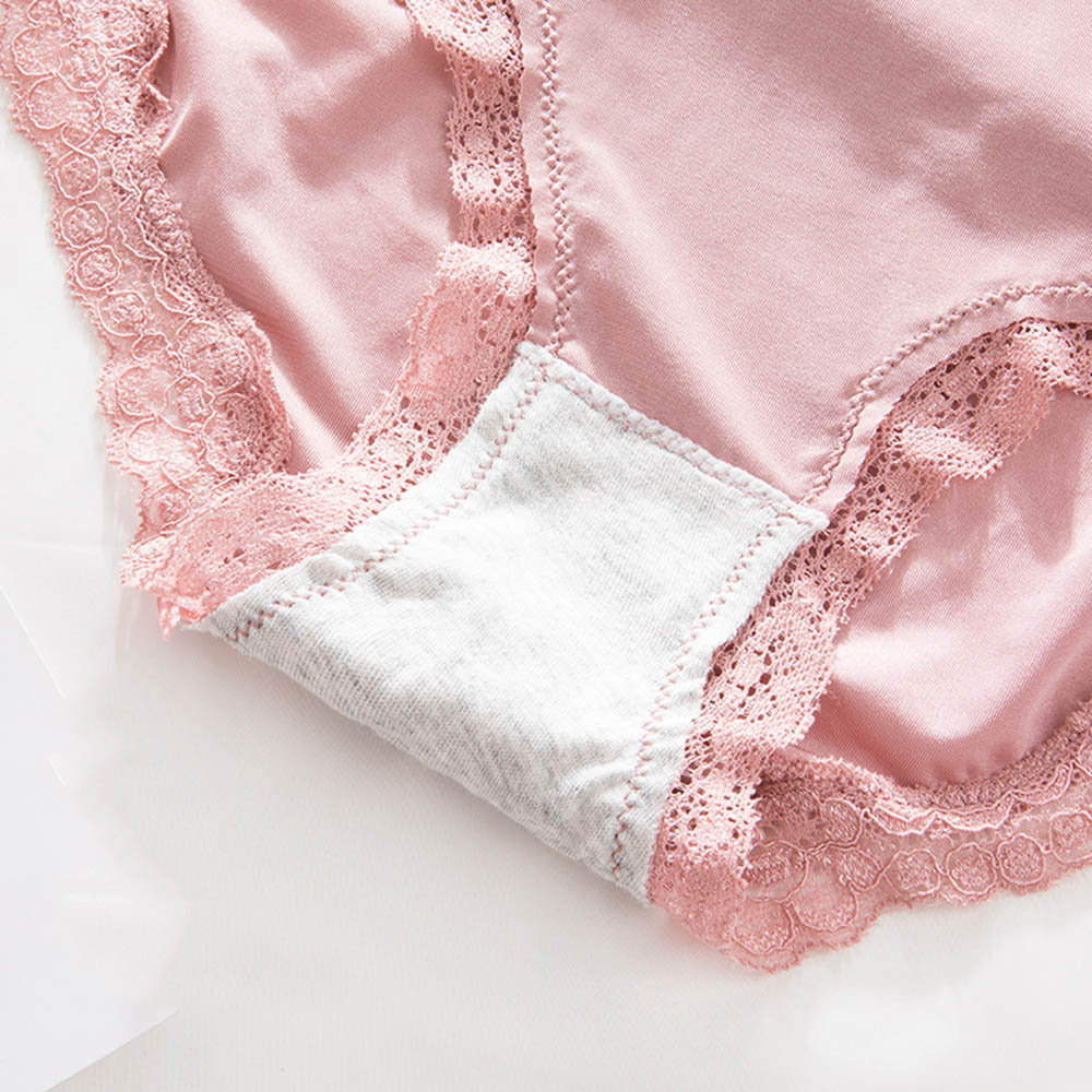 
	Lace-trim Ice Silk Seamless Breathable Mid Waisted Panties