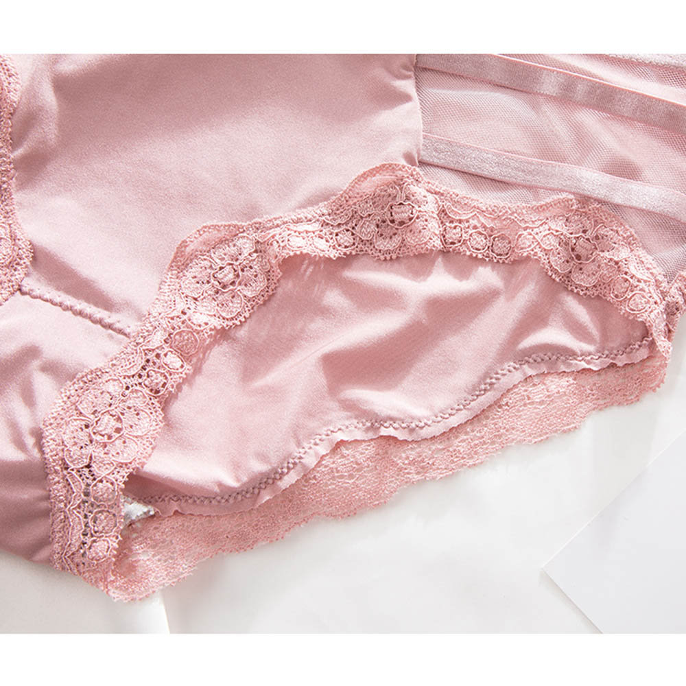 
	Lace-trim Ice Silk Seamless Breathable Mid Waisted Panties