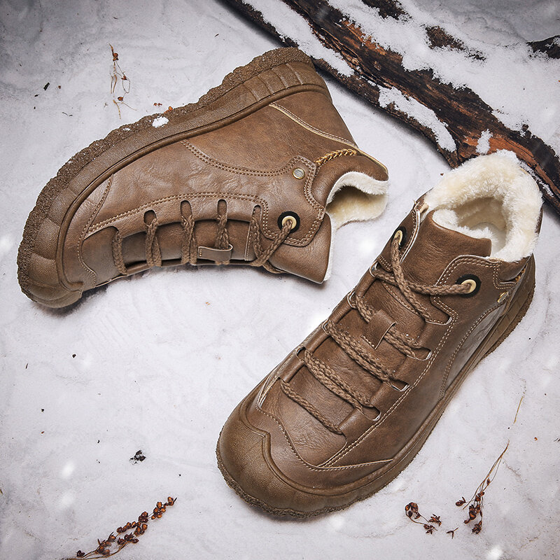 
	Men Rubber Toe Cap Non Slip Warm Lined Outdoor Hiking Ankle Boots