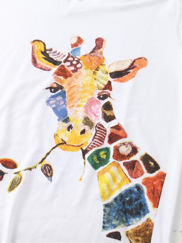 
	Giraffe Printed Short Sleeve V-neck T-shirt For Women