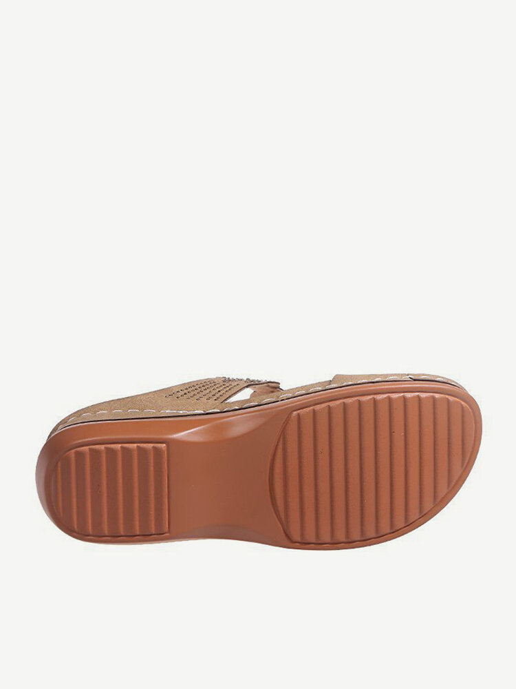 
	Women Rhinestone Carved Hollow Slippers Comfy Slip On Casual Wedges Sandals