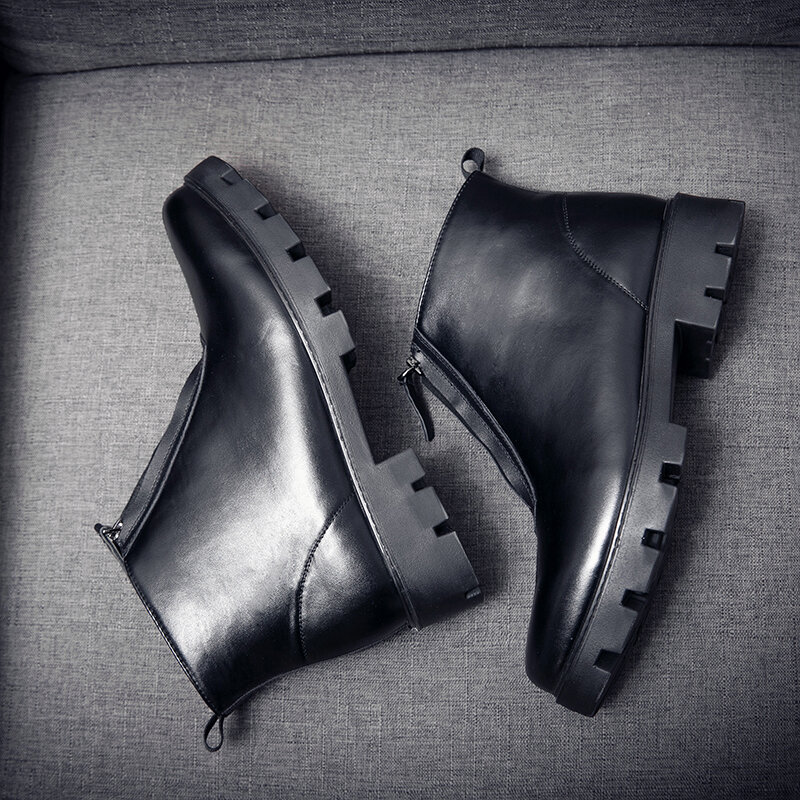 
	Men Front Zipper Comfy Wear-resistant Black Leather Ankle Boots