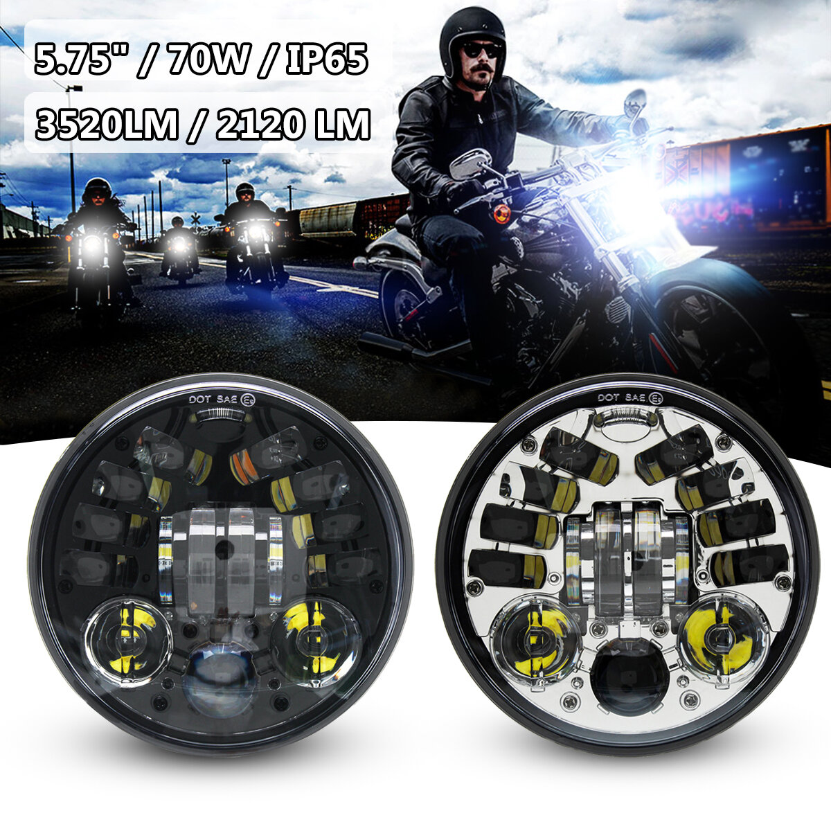 
	5.75” 70w Led Headlight Projector For Harley Davidson Dyna Breakout Fatboy
