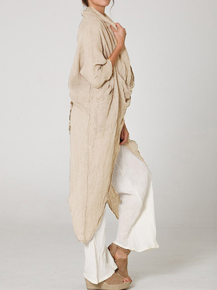 
	Vintage Long Sleeve Pile Collar Asymmetrical Long Blouse