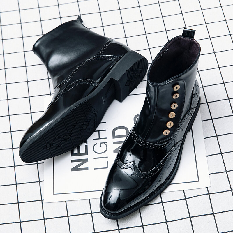 
	Men British Style Brogue Pointed Toe Dress Ankle Boots