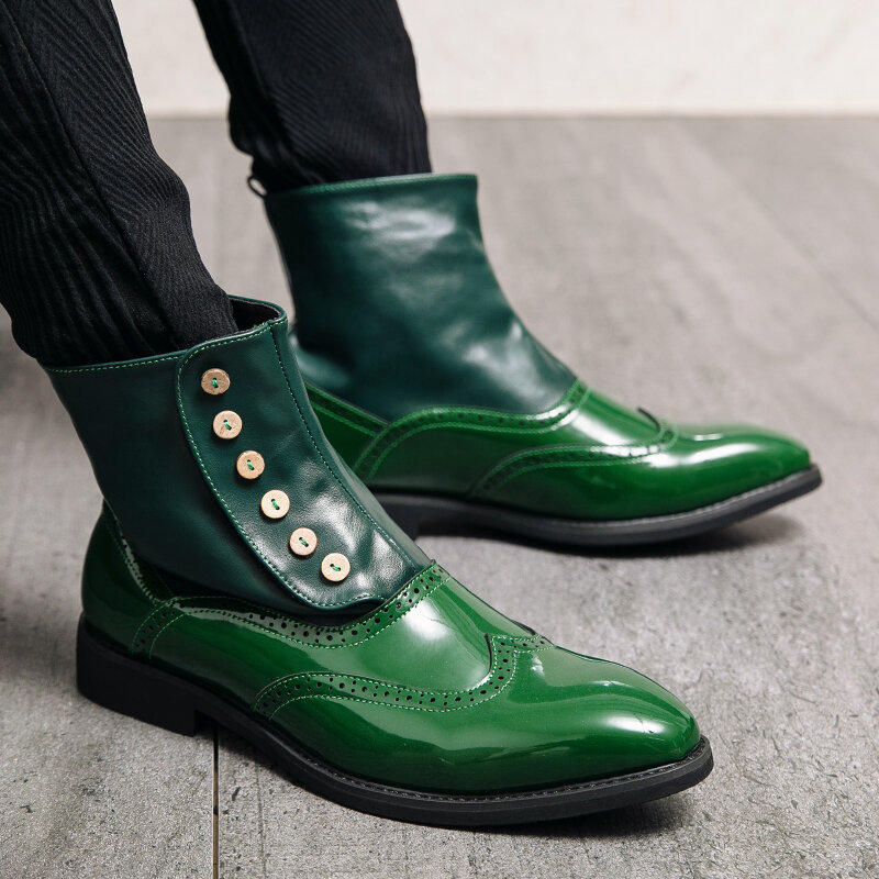 
	Men British Style Brogue Pointed Toe Dress Ankle Boots