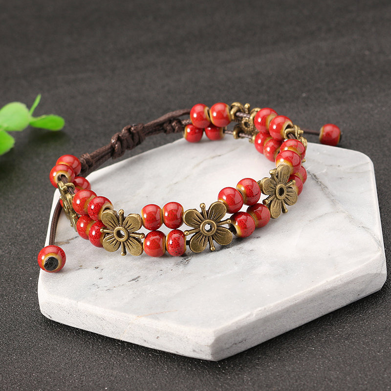 
	Women’s Ethnic Bracelet Flower Ceramics Beads Retro Rope Bracelet