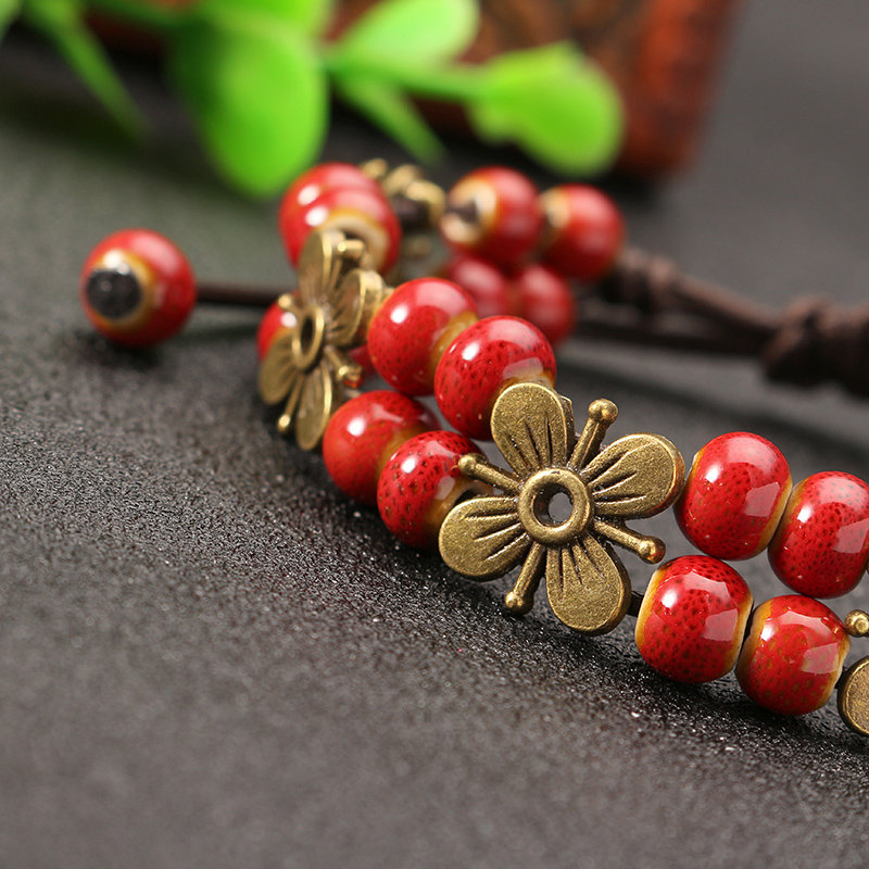 
	Women’s Ethnic Bracelet Flower Ceramics Beads Retro Rope Bracelet