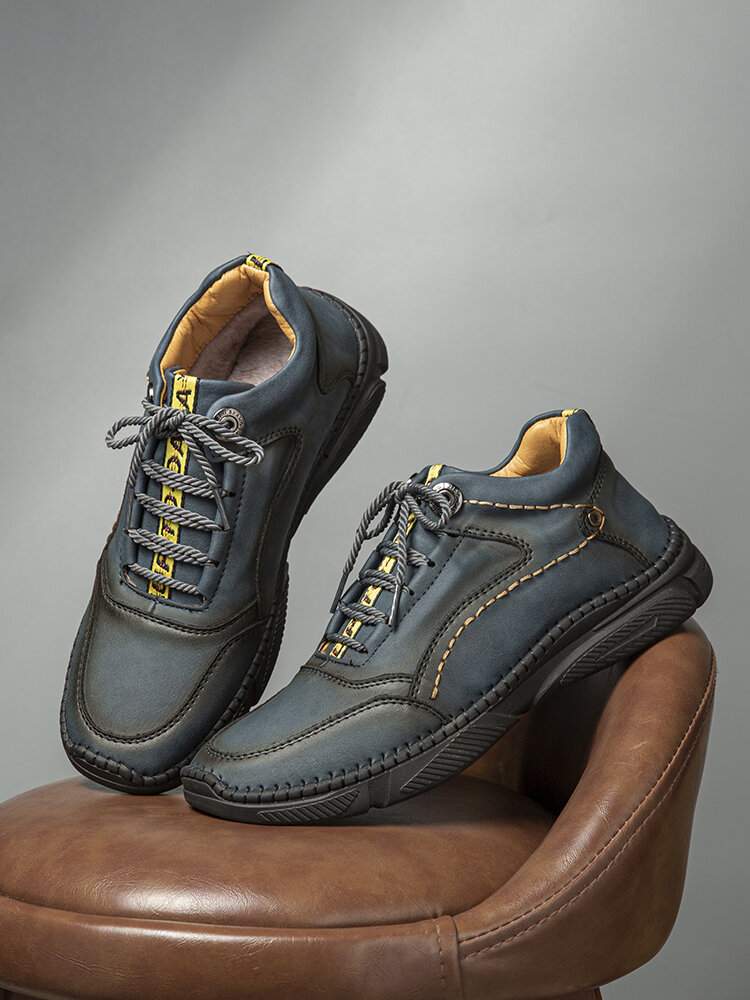 
	Men Hand Stitching Microfiber Leather Non Slip Warm Ankle Boots