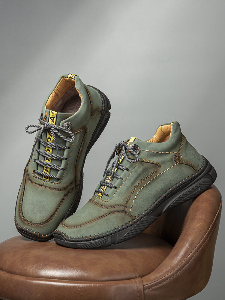 
	Men Hand Stitching Microfiber Leather Non Slip Warm Ankle Boots