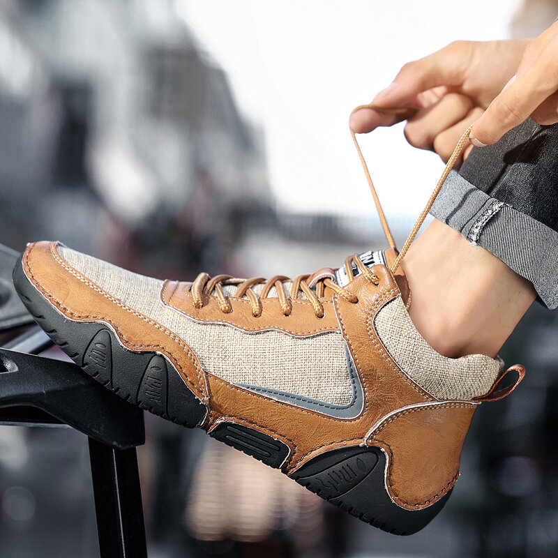 
	Men Microfiber Leather Splicing Non Slip Casual Ankle Boots