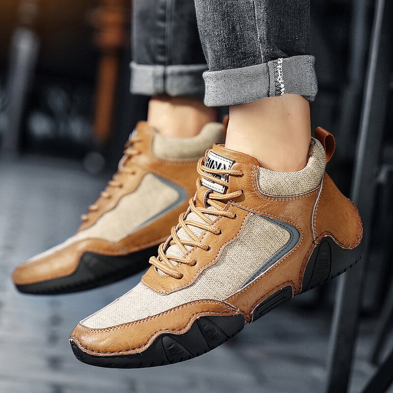 
	Men Microfiber Leather Splicing Non Slip Casual Ankle Boots