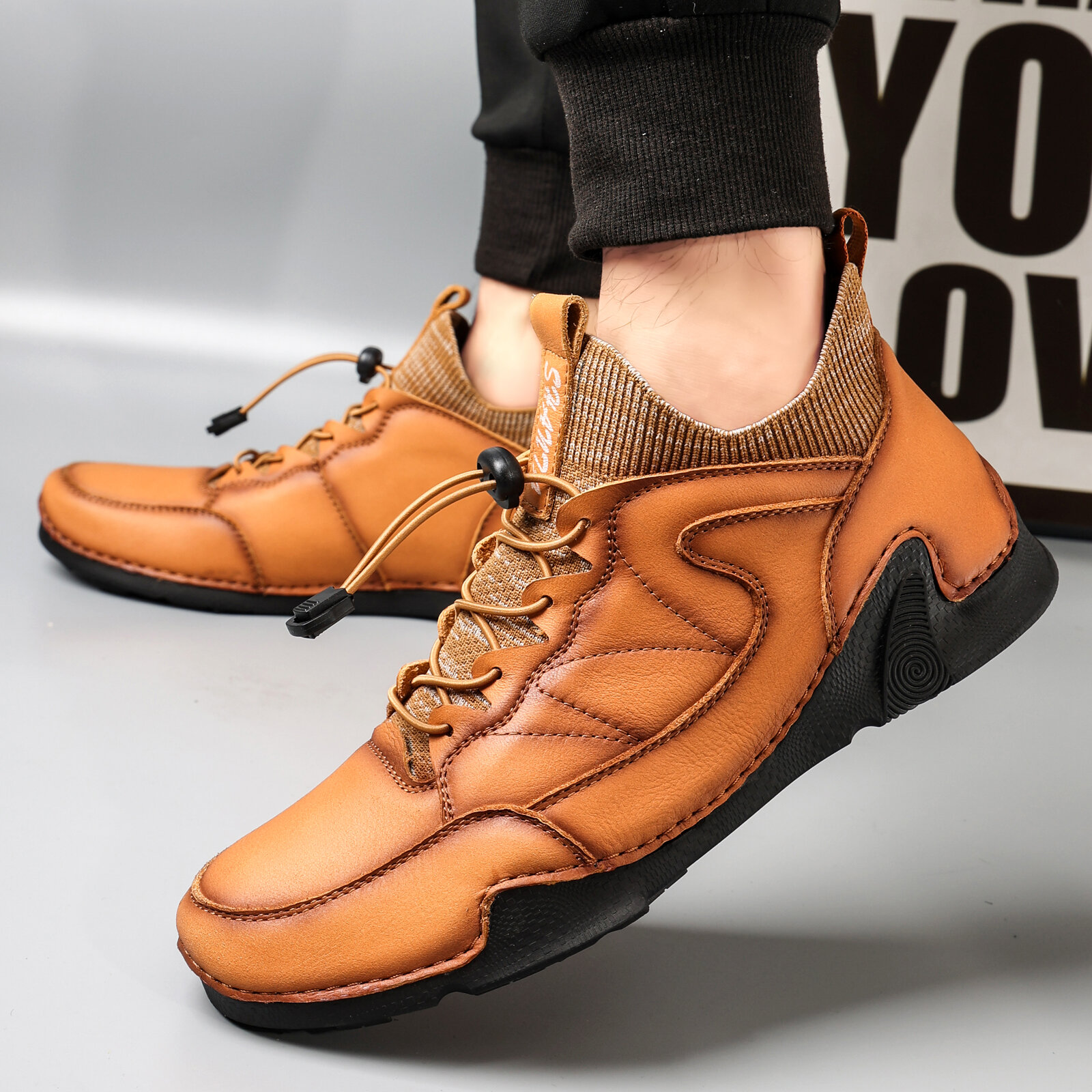 
	Men Soft Waterproof Stitching Non-slip Elastic Lace Casual Ankle Boots