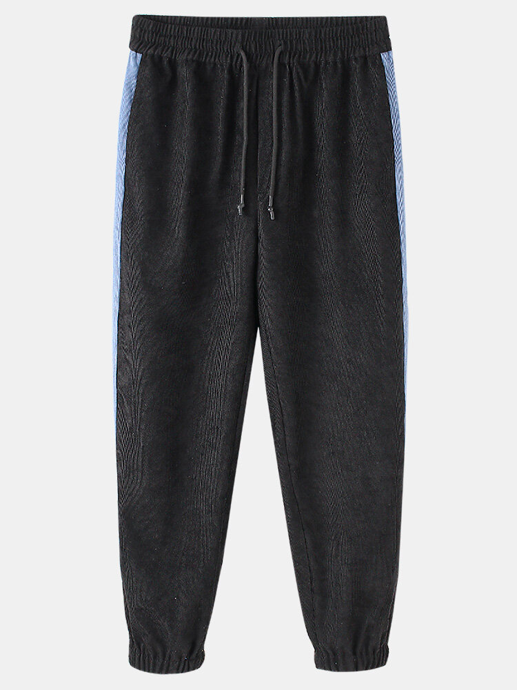 
	Mens Corduroy Contrast Side Stripe Casual Drawstring Elastic Ankle Pants