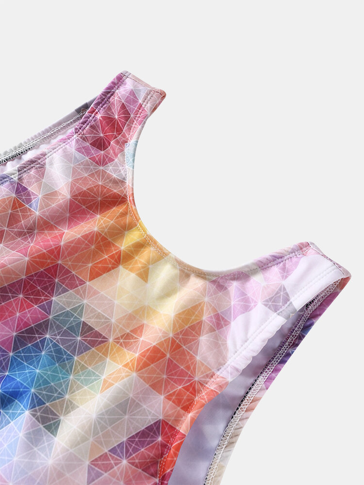 
	Plus Size Colorful Geometric Patterns Sleeveless One Piece Swimsuits