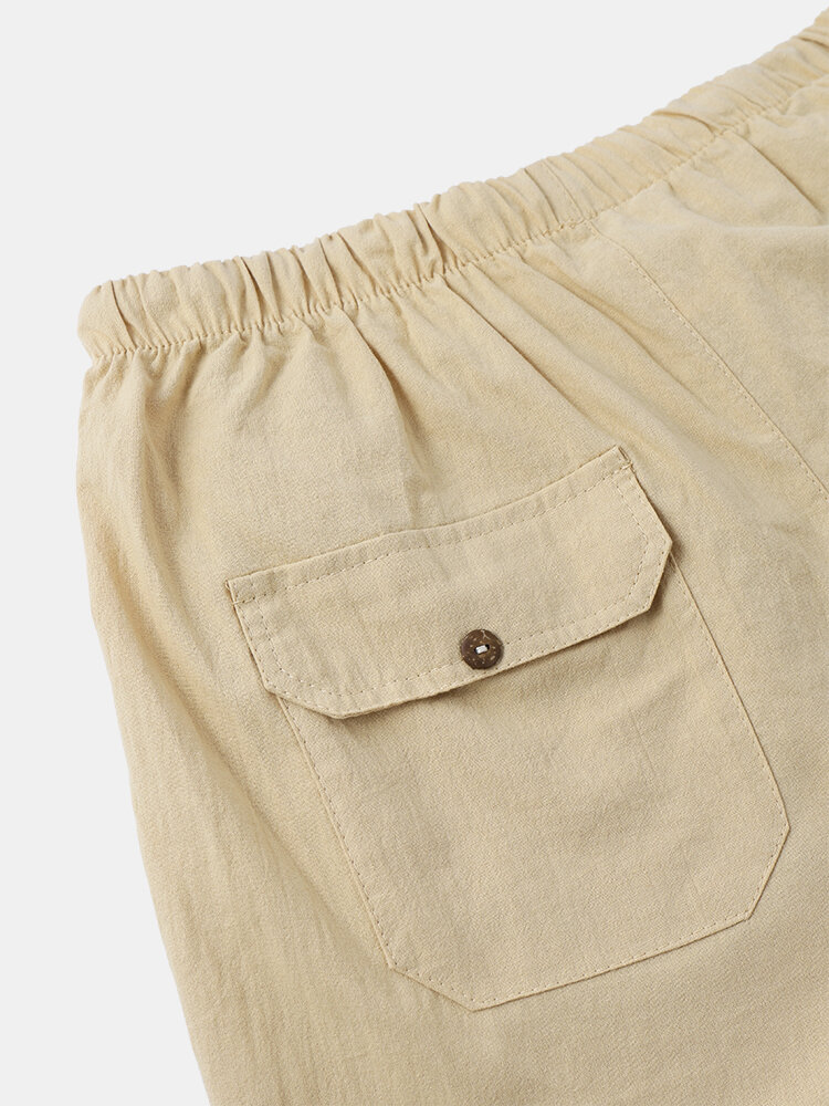 
	Men Solid Color Drawstring Pocket Casual Loose Straight Pants