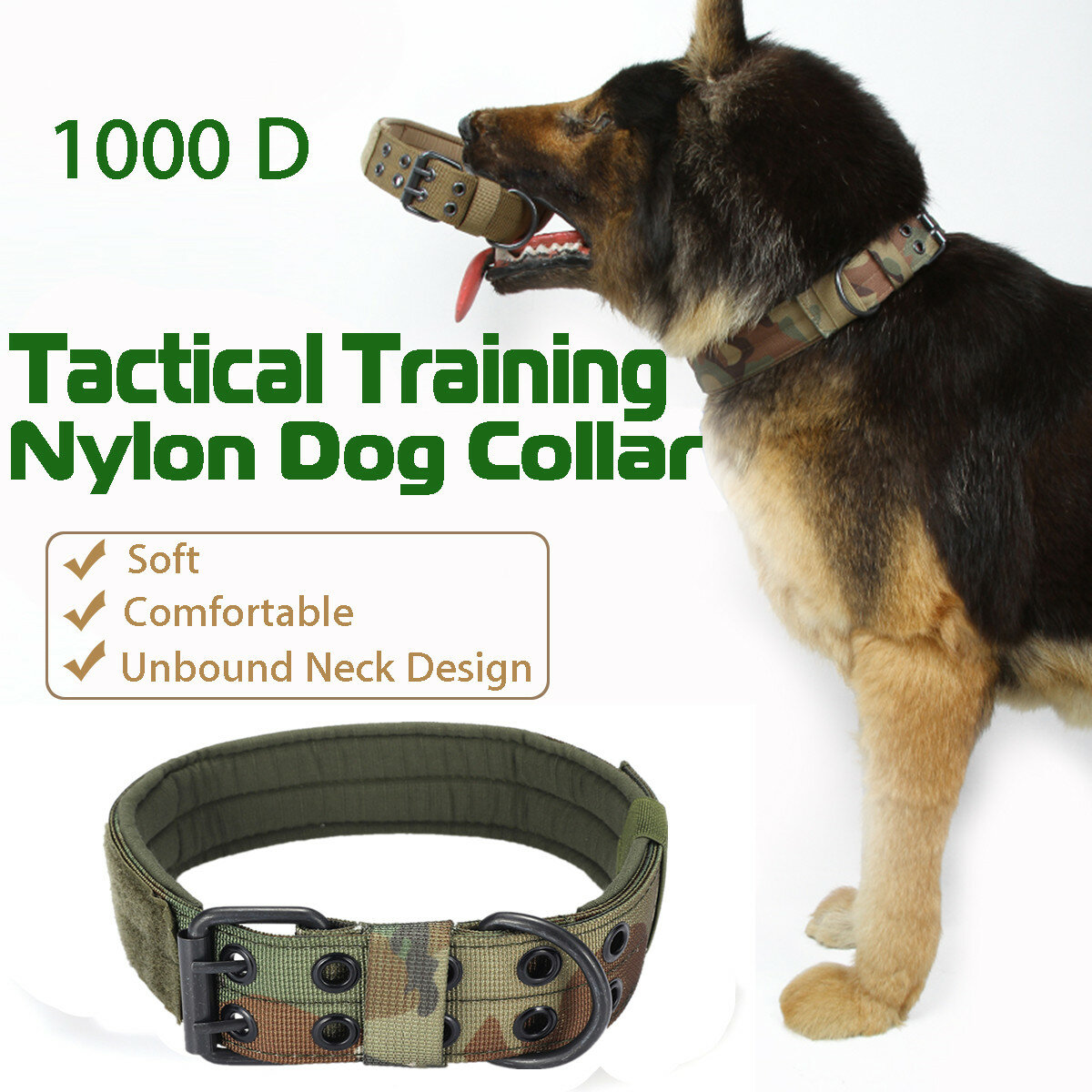 
	Camouflage Nylon Medium And Large Dog Training Tactics Dog Collar Five Position Adjusting Pin Buckle