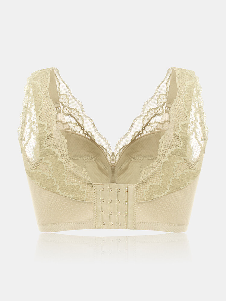 
	Women Beauty Back Lace Trims Wireless Full Cup Thin Wide Strap Bra