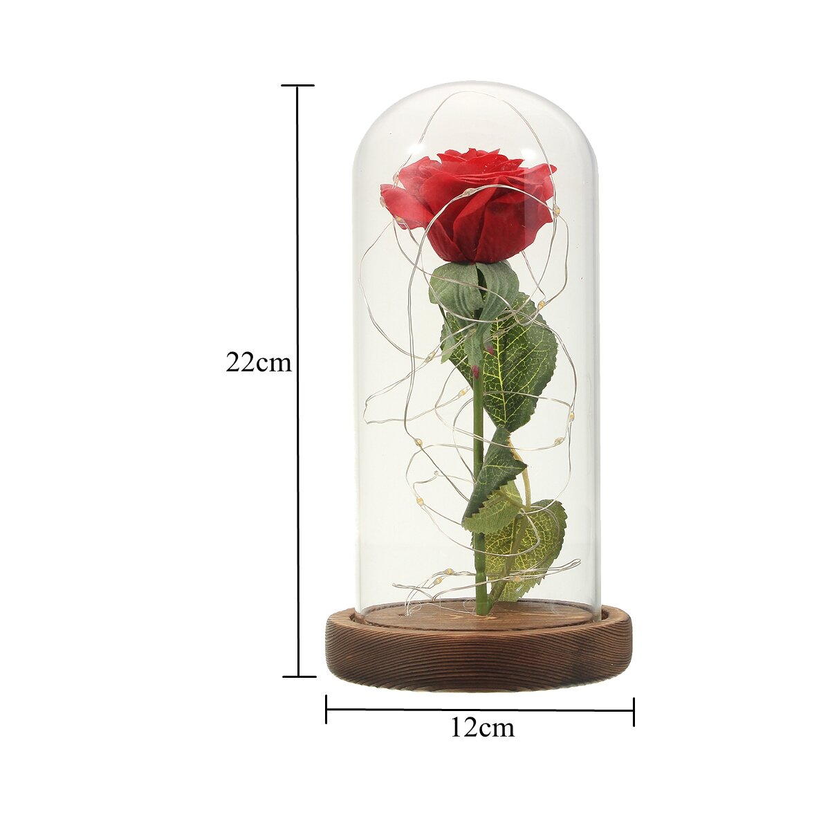 
	Christmas Decorations Beauty Enchanted Preserved Red Fresh Rose Glass Cover + LED Light