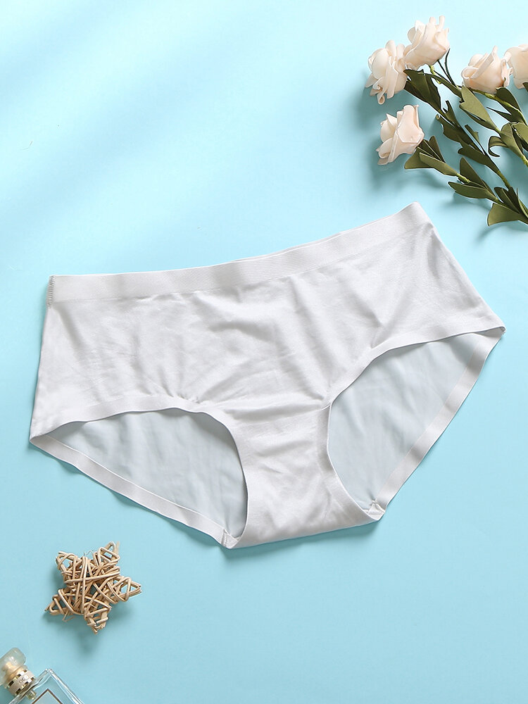 
	1Pcs Women Ice Silk Seamless Pure Color Cotton Cozy Breathable Mid Waist Panties-Multi Color
