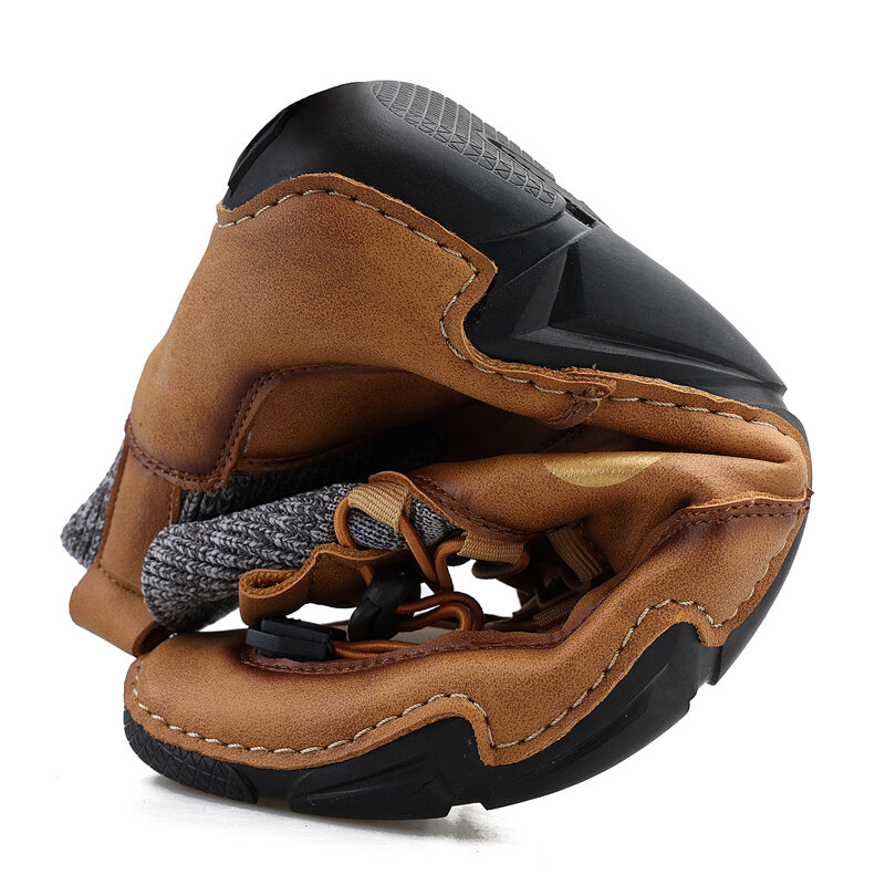 
	Menico Men Cow Leather Splicing Non Slip Elastic Lace Soft Sole Casual Boots