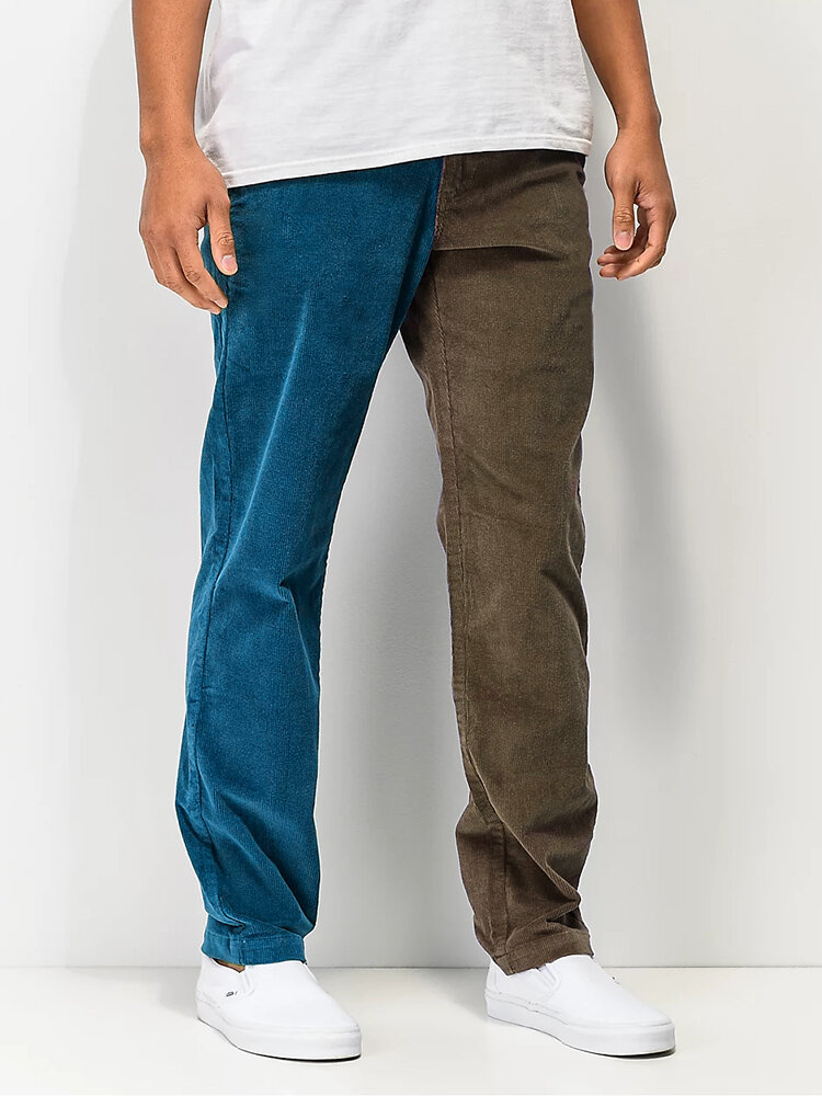 
	Mens Corduroy Contrast Patchwork Casual Zipper Fly Pants