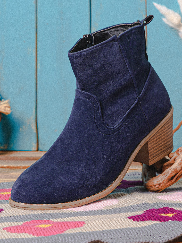 
	Plus Size Side Zipper Chunky Heel Womens Ankle Boots