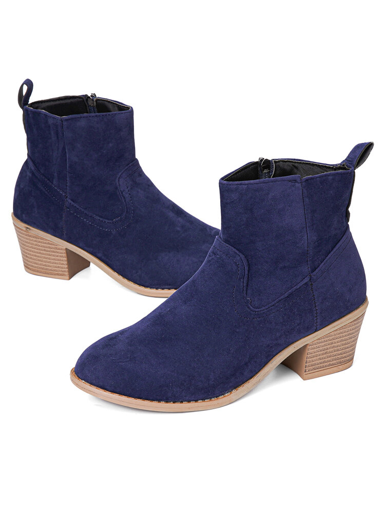 
	Plus Size Side Zipper Chunky Heel Womens Ankle Boots