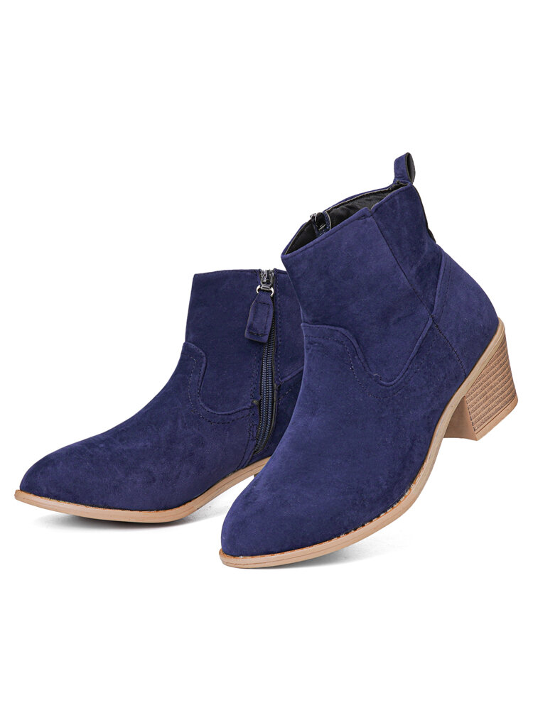 
	Plus Size Side Zipper Chunky Heel Womens Ankle Boots