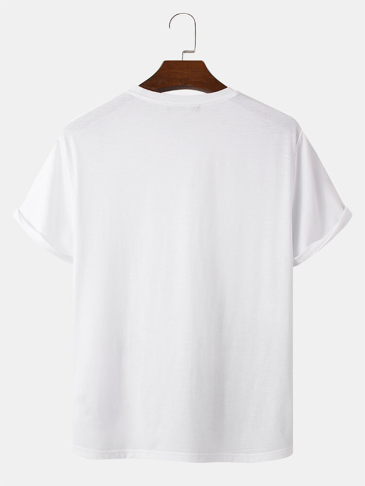 
	Mens Cartoon Wave Fish Print Short Sleeve White Ukiyoe T-Shirt